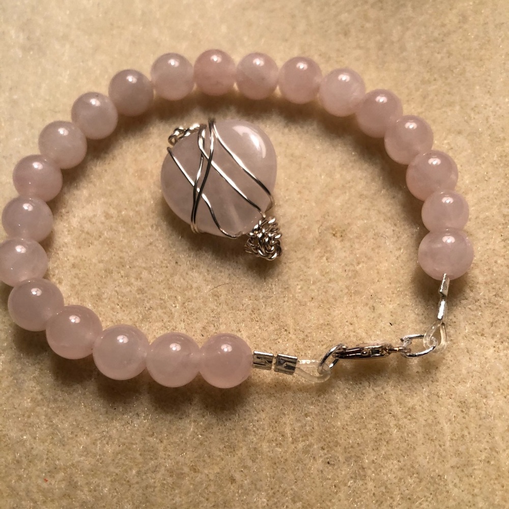 Handmade Rose Quartz bracelet with silver clasp